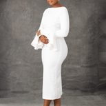 Fashionable Solid Color Bodycon Dress with Flared Sleeves Winter Collection Office Wear Wholesal