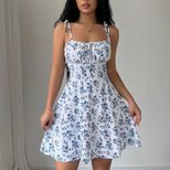 Floral Print Short Dress Sleeveless Square Neck Summer Style Casual Wear for Women Wholesale Ava