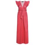 V Neck Ruffle Sleeve High Waisted Dress Polka Dot Print Elegant Style Perfect for Spring Summer