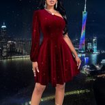 Elegant Burgundy One Shoulder Dress Sexy Fit Short Length Autumn Winter Style Wholesale Availabl