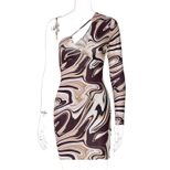 One Shoulder Long Sleeve Bodycon Dress with Water Wave Print for Summer Wholesale ready to ship fast shipping
