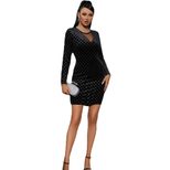 Luxury Velvet Bodycon Dress with Sheer Mesh Panels and Rhinestone Details Elegant Waist Cinching