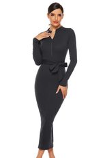 Knit Sweater Dress for Women Long Sleeve Slim Fit with Stand Collar Autumn Winter Casual Wear