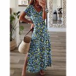 Floral Print V Neck Split Maxi Dress for Women Casual Vacation Style Available in Multiple Sizes Wholesale Supply