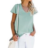 Womens Casual T Shirt Slim Fit Ruffled Sleeve Round Neck Soft Fabric Summer Wear