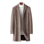 Mens Mid Length Plaid Wool Blend Overcoat Thickened Warm Stylish Perfect for Autumn and Winter W