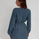 French Style Loose Fit Round Neck Knitted Dress Waist Defining Design Casual Wear for Fall Winte