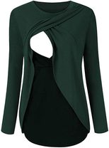 Maternity Nursing Top Casual Long Sleeve T Shirt with Side Pleats Comfortable for Breastfeeding