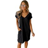 Solid Color V Neck T Shirt Dress for Women Casual Loose Fit Summer Style Wholesale Available bul