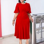Plus Size African Dress Solid Color Round Neck Puff Sleeves Slim Fit Casual Wear for Summer OEM