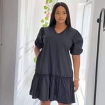Womens Summer Dress Solid Color V Neck Ruffle Short Sleeve Casual Fit low MOQ custom packaging