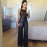 Womens Sequin Jumpsuit Sleeveless High Waist Wide Leg Nightclub Party Wear