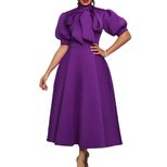 Plus Size Womens Summer Dress Solid Color Bow Tie Flared Skirt Elegant Party Wear Wholesale Avai