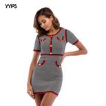 Knit Dress Short Sleeve Round Neck Color Block Slim Fit Spring Office Wear for Women Wholesale A