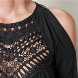 Off Shoulder Round Neck Long Sleeve Womens T Shirt European Style Lace Embroidery Straight Fit C