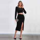 Velvet Bodycon Dress Sexy Hollow Out Split Design Long Sleeve Evening Party Wear Wholesale Avail