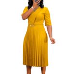 V Neck Pleated Dress Solid Color Fashionable Elegant Perfect for African Occasions Wholesale Ava