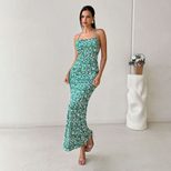 Summer Floral Maxi Dress Sexy Backless Fishtail Design Casual Perfect for Vacations and Music Fe