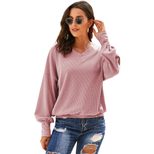 Loose Fit Long Sleeve Womens T Shirt Solid Color V Neck Casual Style Autumn Winter Wear Wholesal
