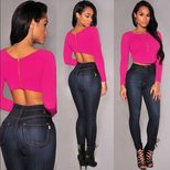 Slim Fit Fashionable Long Sleeve Cotton Top with Metal Zipper 6 Colors Sexy Round Neck Casual We