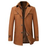 Mens Wool Blend Overcoat Thick Warm Long Length Removable Collar Winter Outerwear