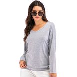Womens Long Sleeve T Shirt Solid Color Loose Fit Backless Design Casual Wear Everyday Use Wholes