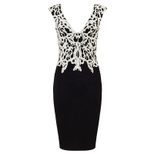Womens Sexy V Neck Lace Patchwork Midi Dress Slim Fit Pencil Silhouette Elegant Evening Wear