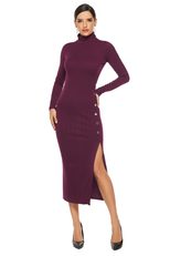 Long Sleeve Knitted Dress for Women Solid Color Side Slit Slim Fit Casual Autumn Winter Wear