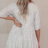 Sequin A Line Dress Round Neck Short Sleeve Loose Fit Evening Party Wear ready to ship