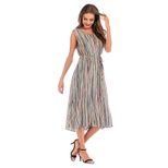 Sleeveless Round Neck Colorful Striped Print Dress Summer Fashion Casual Style Comfortable Fit W