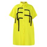 Womens Short Sleeve Fashionable Loose Fit Shirt Dress Stylish Collar Mid Length Versatile for Ca