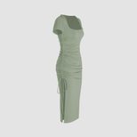 Knit Bodycon Dress Elegant V Neck Slim Fit Side Slit Ribbed Texture Perfect for Parties and Even