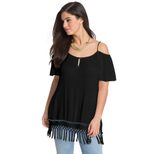 Plus Size Womens T Shirt Solid Color Sexy Off Shoulder Short Sleeve Fringed Hem Casual Wear Whol