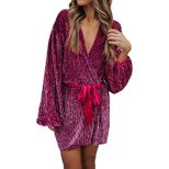 Sequin Mini Dress Deep V Neck Long Sleeve Wrap Style Winter Fashion for Parties Wholesale Availa