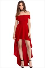 Off Shoulder Short Sleeve Dress High Low Hem Elegant Design Perfect for Nightclub or Evening Eve