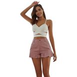 High Waisted Corduroy Ruffle Hem Womens Casual Shorts Soft Fabric Trendy Design Comfortable Fit