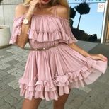 Sexy Womens Dress Off Shoulder Ruffle Hem Cake Style Perfect for Parties and Events Wholesale Av