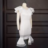 Plus Size White V Neck Ruffle Hem Bodycon Dress for Evening Party Elegant Style Wholesale fast shipping
