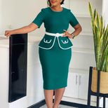 Elegant Plus Size Bodycon Dress Short Sleeve Stretch Fabric Fashionable Design Office Wear or Ca