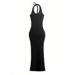 Summer Backless Bodycon Dress Solid Color Halter Neck Sexy Fit Perfect for Parties and Night Out