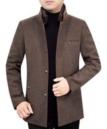 Mens Mid Length Fleece Lined Coat Removable Fur Collar Warm Insulation Stylish Design Ideal for