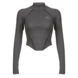 Womens T Shirt Invisible Zipper Stand Collar Casual Street Style Autumn Winter Collection