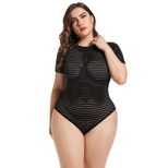 Plus Size Womens Sheer Beach Jumpsuit Round Neck Short Sleeve Fashionable Design Perfect for Sum