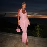 Summer Beach Dress Sexy Sheer Knit Fabric Solid Color Lightweight Comfortable Wholesale Availabl