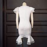 Plus Size White V Neck Ruffle Hem Bodycon Dress for Evening Party Elegant Style Wholesale fast shipping