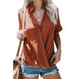 Womens Summer Loose Fit Solid Color V Neck Short Sleeve Top Casual Style for Everyday Wear Whole