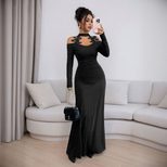 Black Lace Bodycon Dress Long Sleeve Slim Fit Elegant Design Autumn Winter Fashion for Parties W