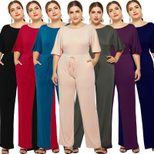 Plus Size Womens Casual Jumpsuit Loose Fit Wide Leg Solid Color Comfortable Fabric