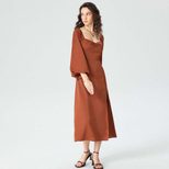 Elegant Midi Dress Square Neck Split Hem Long Sleeve French Style for Autumn Winter Wholesale Av