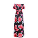 A Line Floral Print Dress for Women Short Sleeve Off Shoulder Neckline Summer Casual Wear